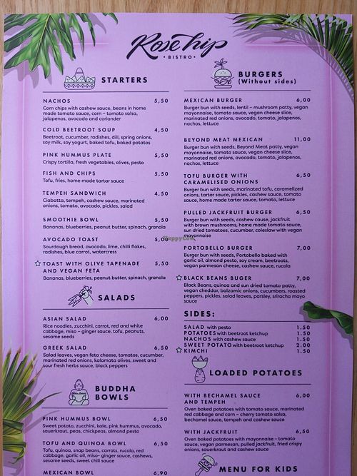 Menu with options only available in this branch at RoseHip Bistro - Pylimo in Vilnius