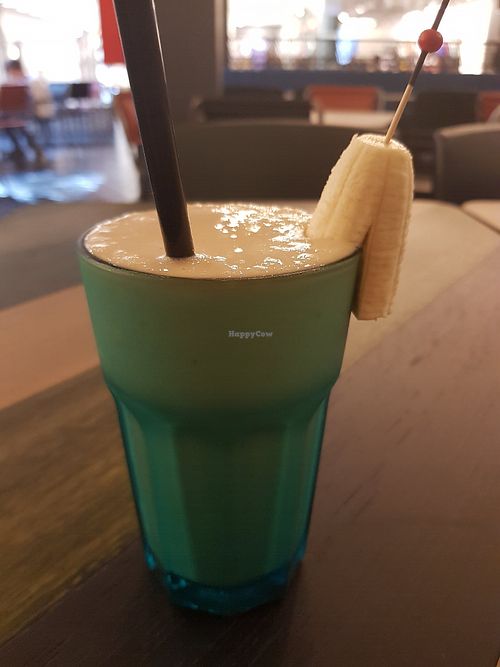 Vegan milkshake with caramel ice cream and banana at Wafflatte in Vilnius