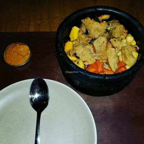 bowl with seitan at Peter Lowell's in Sebastopol