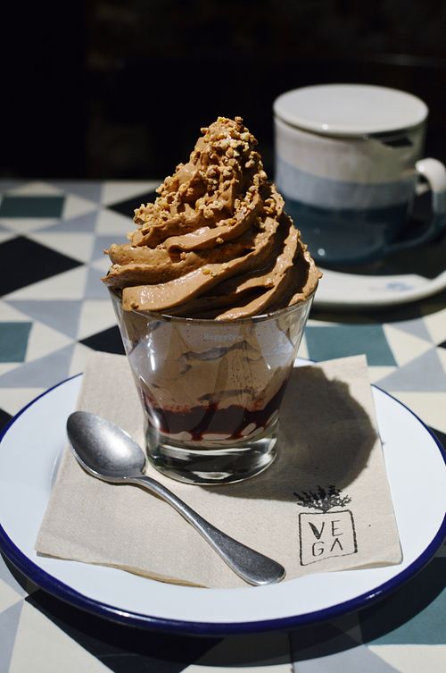 Chocolate and Rhubard mousse with red berries cream at VEGA - Alamo in Madrid