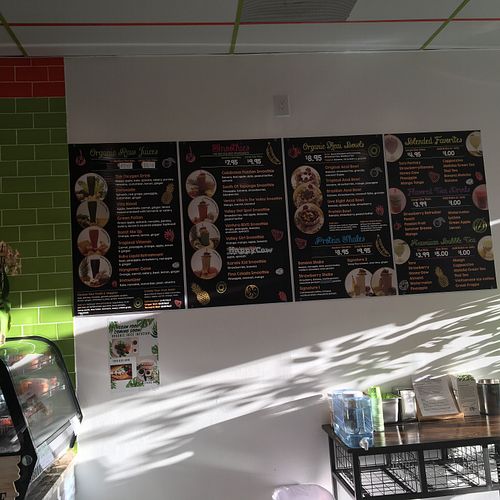 The whole drink menu at Organic Juice Infusion in Woodland Hills