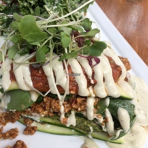 Raw Vegan Lasagna with Kale salad at SunCafe in Studio City