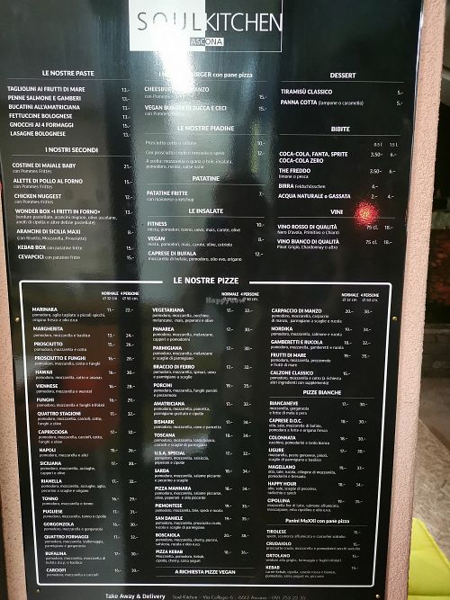 Menu at Soul Kitchen in Ascona