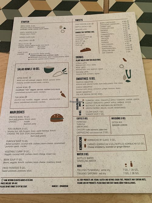 The menu at Namu ნამუ - Online in Tbilisi