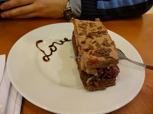 Chocolate cake with cherries inside at The Heart of Joy in Salzburg