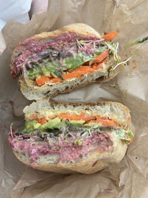 The Happy Hippy without cheese and with ciabatta - so good!   at Mendocino Farms in Sacramento