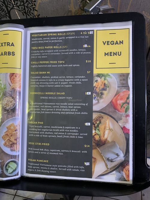 Menu - say no fish sauce though because the pancake mentions it.  at Trinhys Vietnamese in Toukley