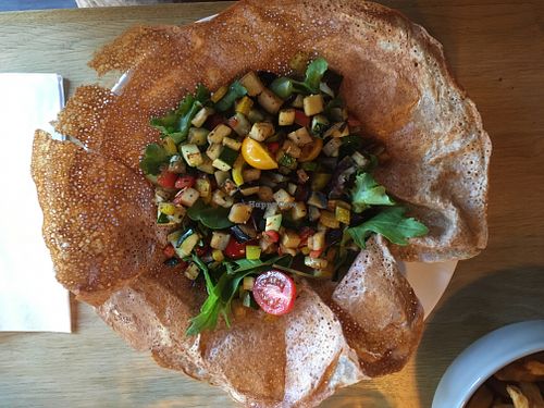 Galette (buckwheat pancake) with a mix of seasonal veggies, cooked and raw at La Relève in Agon-coutainville
