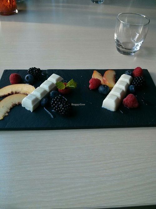 Delicious dessert with almond milk  at De Eetstee in Amersfoort