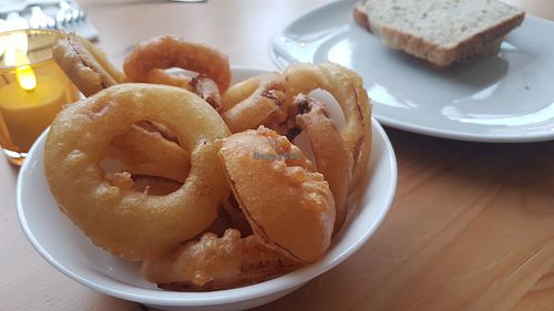 Onion rings at Luna's Vegan Corner in Cardiff