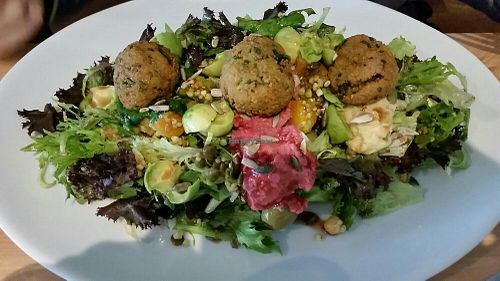 Buddha Bowl with falafel at Luna's Vegan Corner in Cardiff