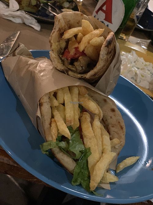 Vegan mushrooms gyros and falafel with hummus   at Allas Souvlaki & More in Paros