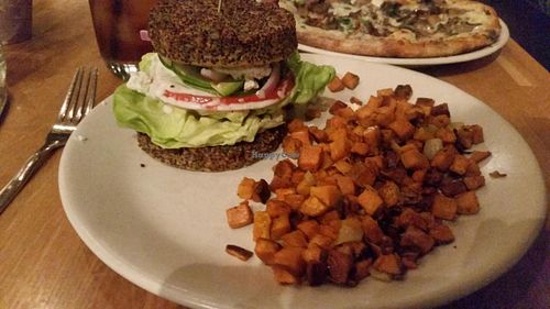 Inside Out burger and sweet potato thingies at True Food Kitchen in Phoenix