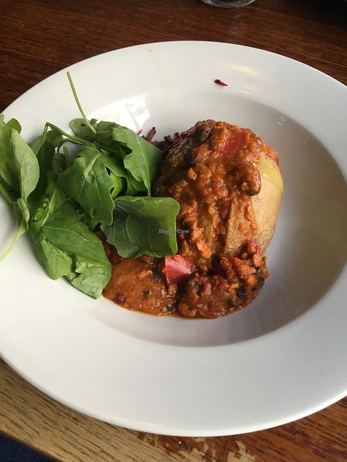 Lentil chilli jacket potato at The Palace Vaults in Caernarfon