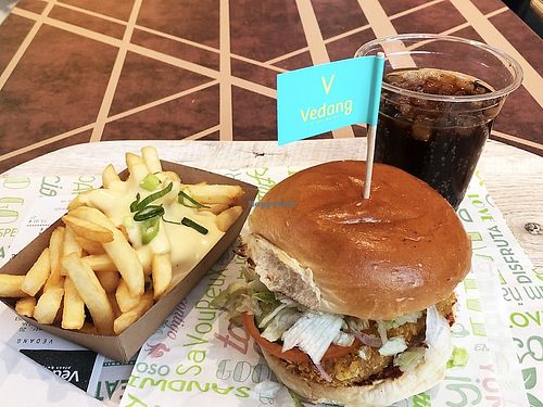 Chick Burger, cheezy fries and Cola Free at Vedang at Vedang - green burger | Alexa in Berlin
