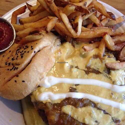 green chili burger at Watercourse Foods in Denver