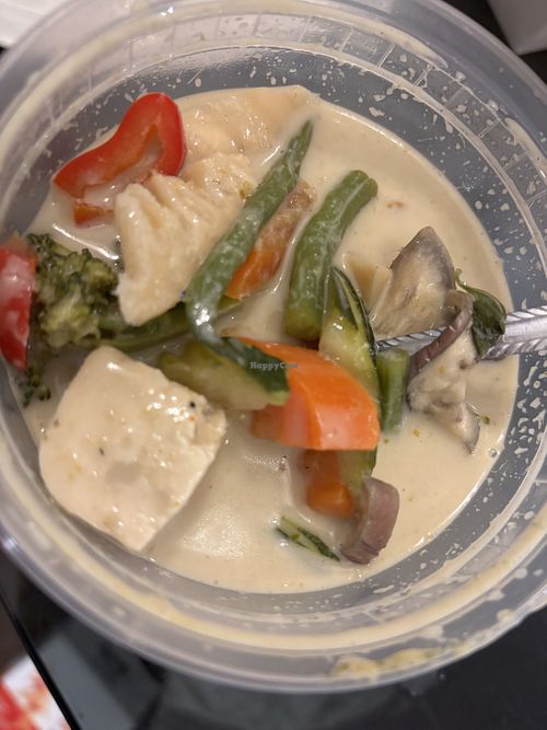 Green curry sauce had good flavor but I wish they had fried the tofu  at Rice Factory in Milltown