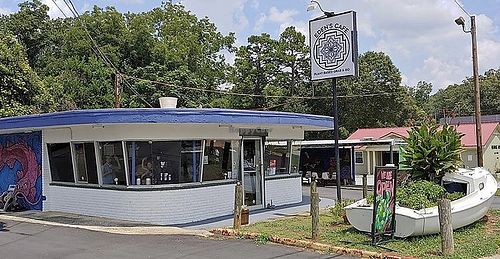 view from broad st! at Eden's Cafe in Athens