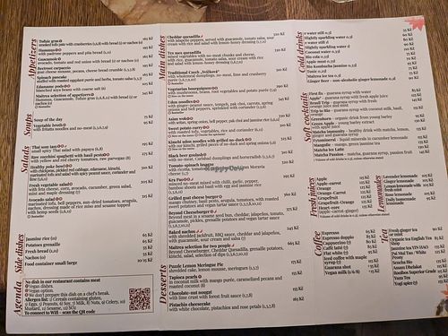 Menu at Maitrea in Prague