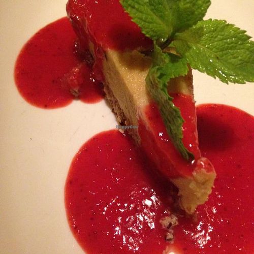 Raw Cheesecake with Strawberry Sauce at Maitrea in Prague