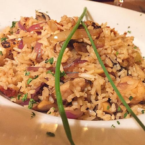 fantastic vegan Paella. the face 'chicken' was amazing. at Maitrea in Prague