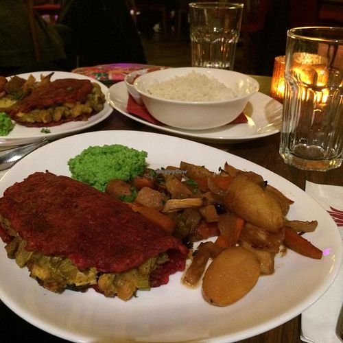 vegan beetroot pancake at Maitrea in Prague