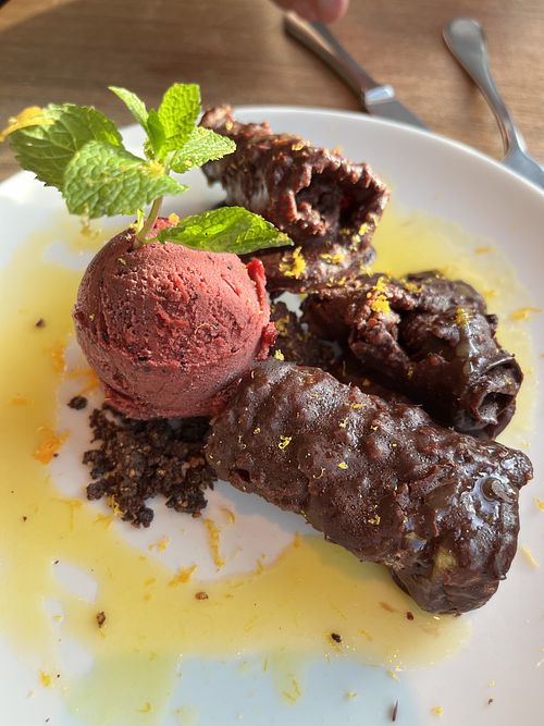 Chocolate covered aubergines 🍆   at Mill'Feuille in Luzern