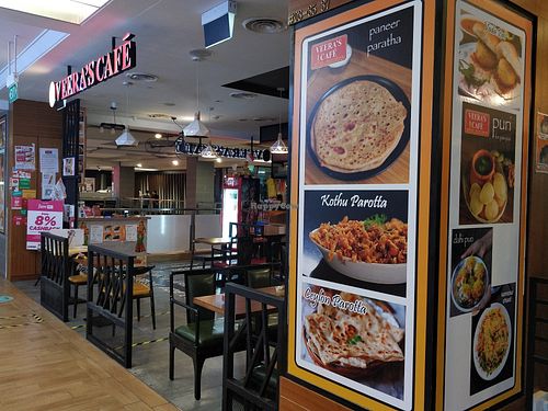 Menu and shop front at Veera's Cafe - Bedok Point in East Singapore