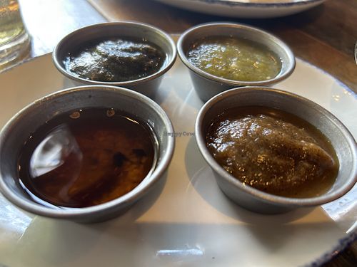 Selection of salsas   at Lobo Rojo in North Shields