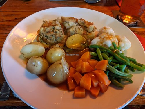 Vegan cottage pie, potatoes, veg and gravy at Milecastle Inn in Haltwhistle