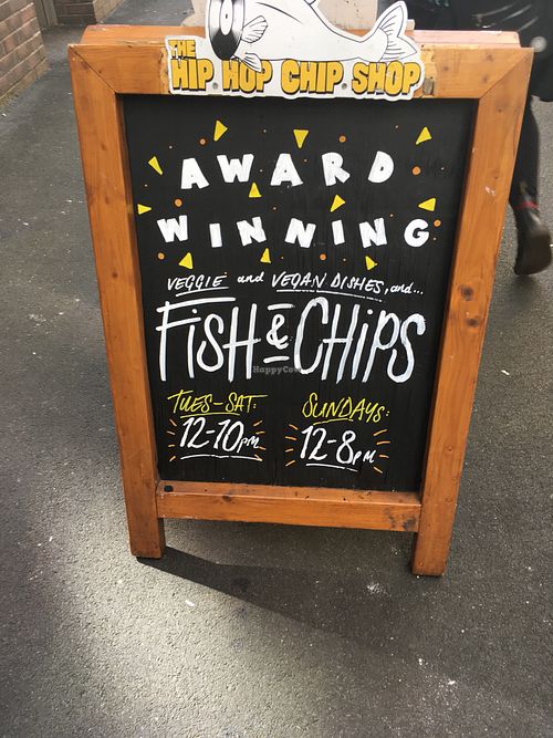 A board at The Hip Hop Chip Shop in Manchester