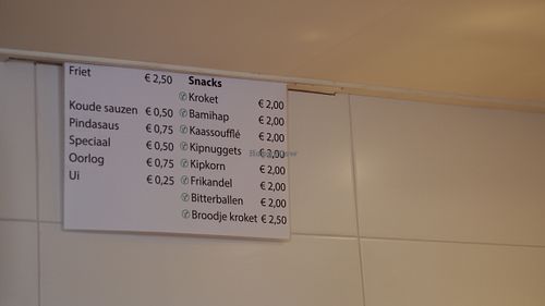 menu at Daphne's Verse Friet in Middelharnis