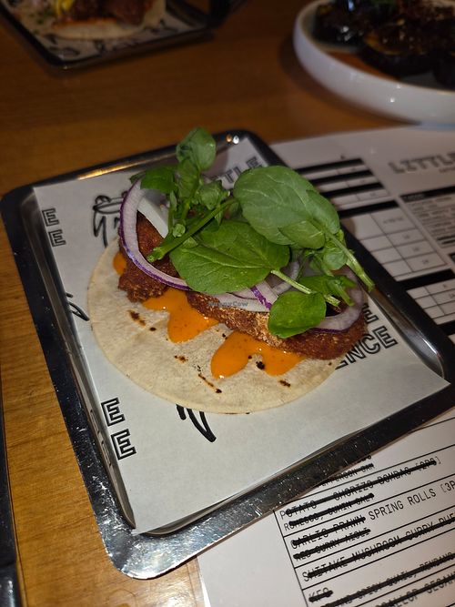 Lobster and king prawn "roll" (actually an eggplant taco) at Little Prince in Traralgon