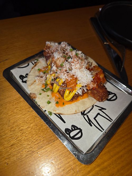 Korean chorizo "hot dog" (also an eggplant taco) at Little Prince in Traralgon