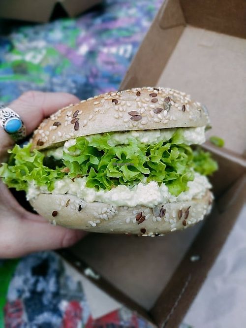 egg salad bagel at Plant Base in Berlin