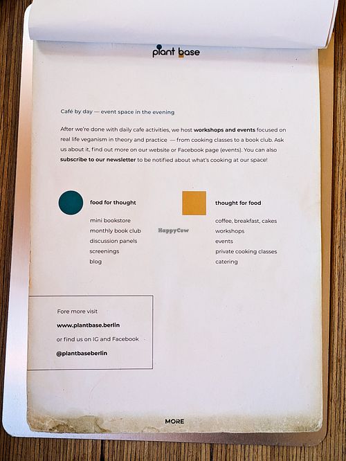 Menu page at Plant Base at Plant Base in Berlin
