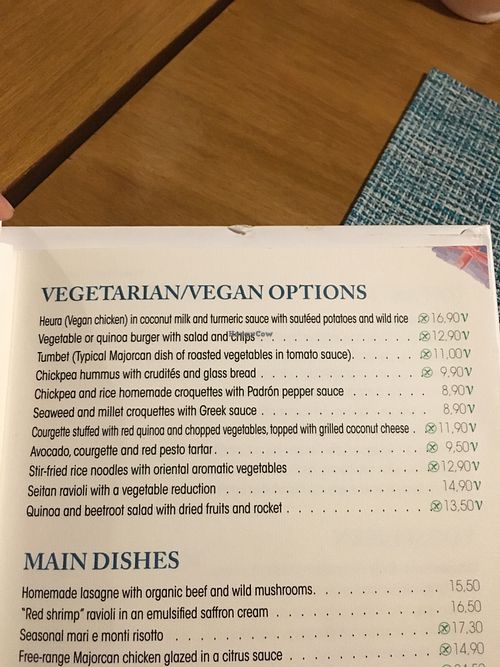 Menu at Marenita Beach Club in Mallorca