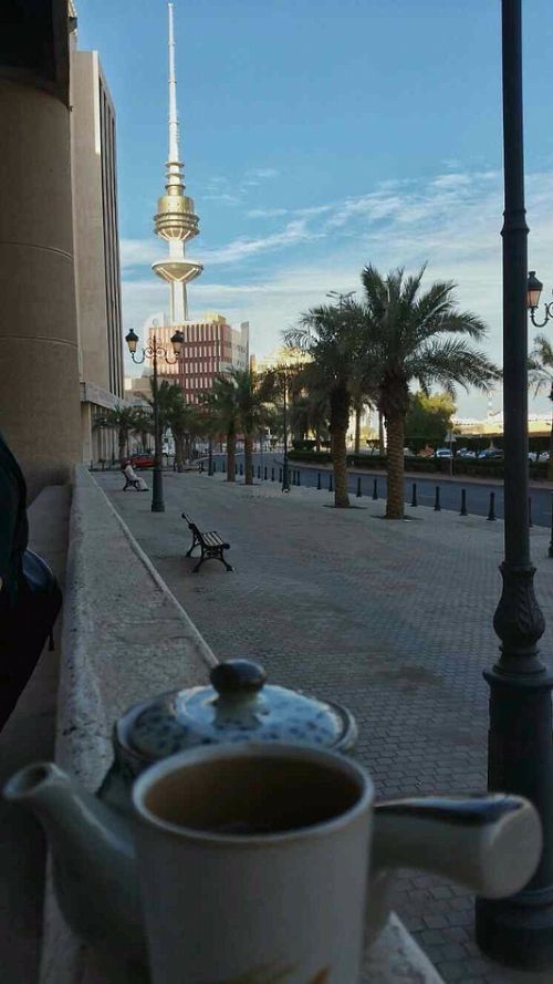 While there are no outdoor tables yet, you can still enjoy a view of Kuwait City after your meal on public benches (they're kind enough to bring us our tea outside)  at Ginger Restaurant in Kuwait City