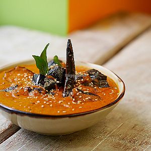 Bagara Baingan – a classic aubergine curry from Hyderabad in South India at Curry Leaf Cafe – Kemptown Kitchen in Brighton