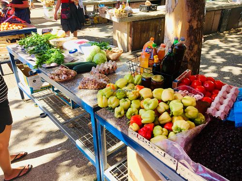 Veggies and olive oil at Pazar Market in Split
