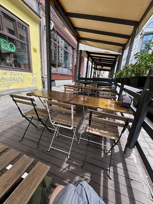 Outdoor seating   at iBO Falafel in Wroclaw