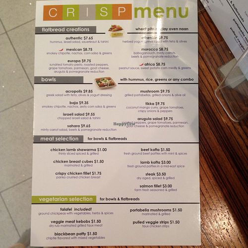 all flatbreads and bowls and burgers can be vegetarianised!  at Crisp - Lower Manhattan in New York City