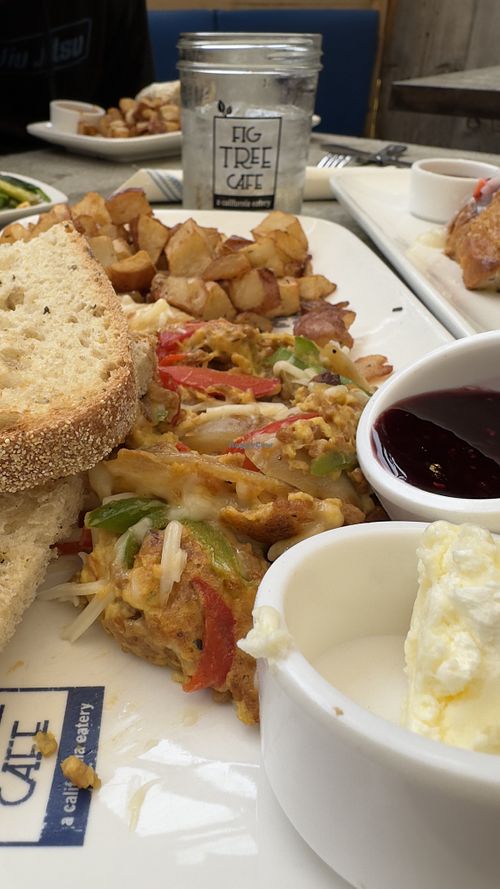 Vegan breakfast scramble with just egg, sausage, vegan cheese and fresh rosemary potatoes    at Fig Tree Cafe - Pacific Beach in San Diego