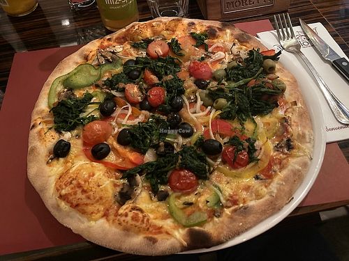 Pizza vegetariano with vegan cheese   at Angelo's in Egmond Aan Zee