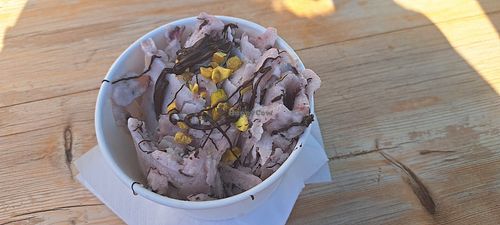 Make your own rolls: coconut milk, blueberries, vegan "nutella", cherry liqueur at Ice Rolls in Rhodes