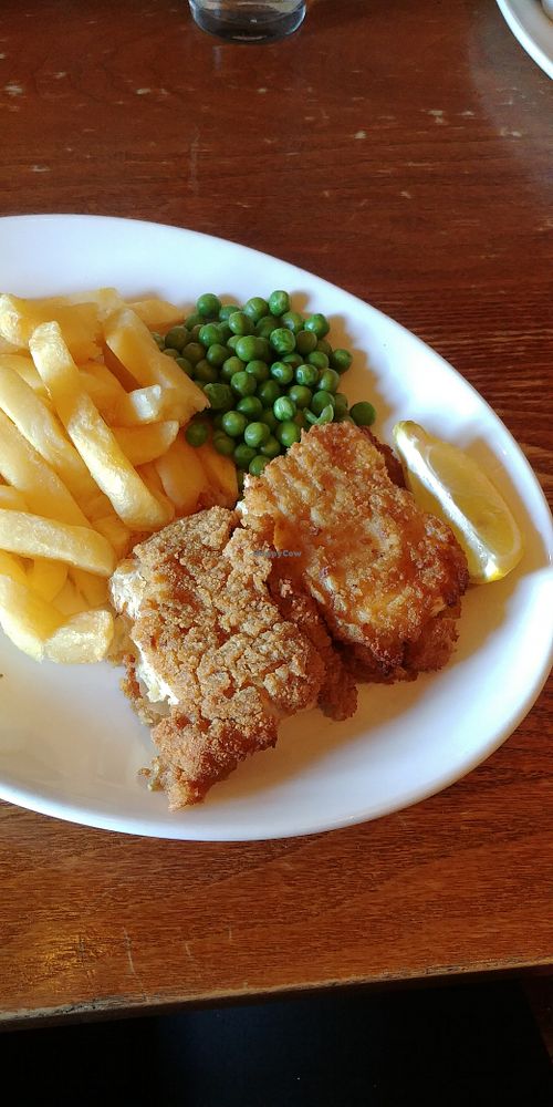 Vegan fish and chips! The fish has a really good texture and is really tasty ☺ at The Rovers Tye in Colchester