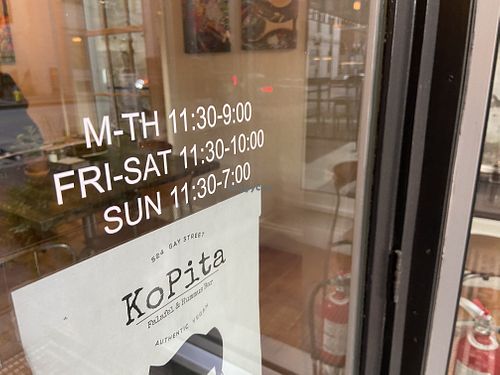 Vegan restaurant hours differ from Meat restaurant hours at KoPita in Knoxville