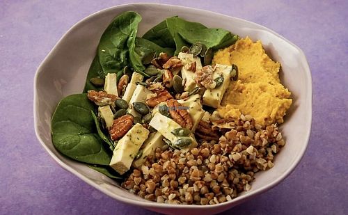 Vegan salad w/ tofu, buckwheat, smoked tofu at Acai and Salad in Zagreb