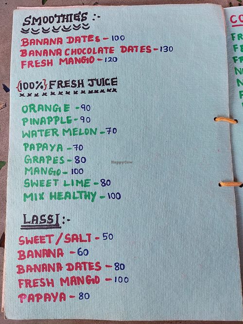 Vegan items in green at Raj's KofiBar in Auroville