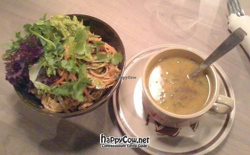 Raw zucchini dish & vegan soup at Gratitude Cafe in Kelowna